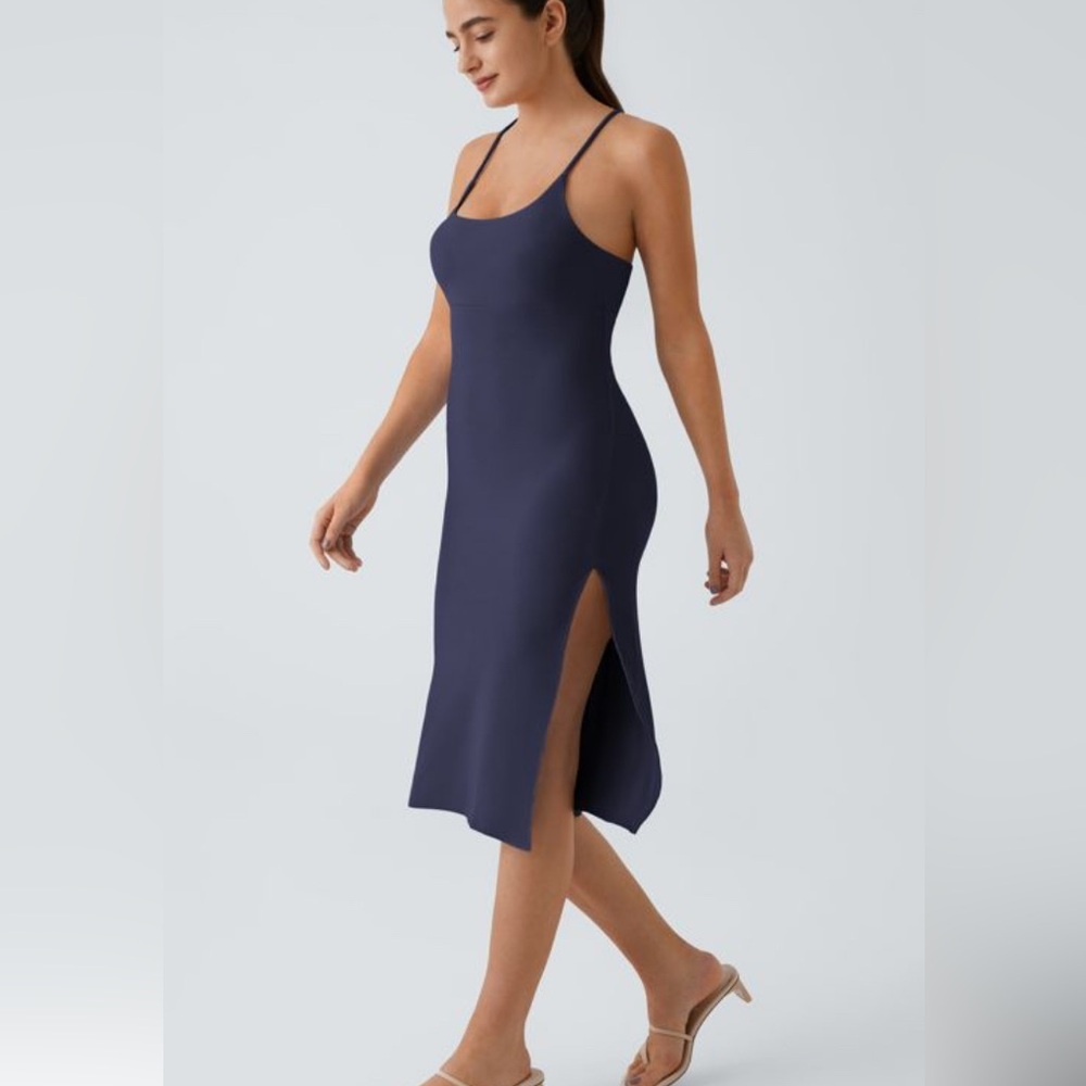 NWOT HALARA Everyday Slip Strap Bodycon Midi Chill Dress - Navy - Picture 3 of 7